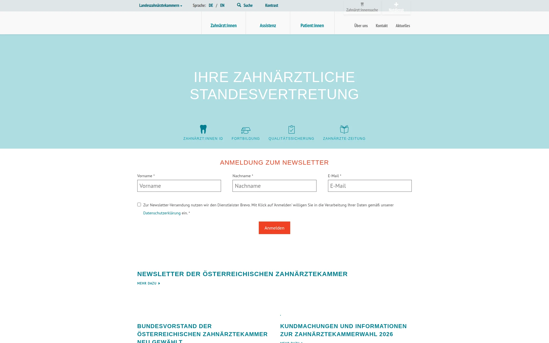 zahnaerztekammer.at 主页截图