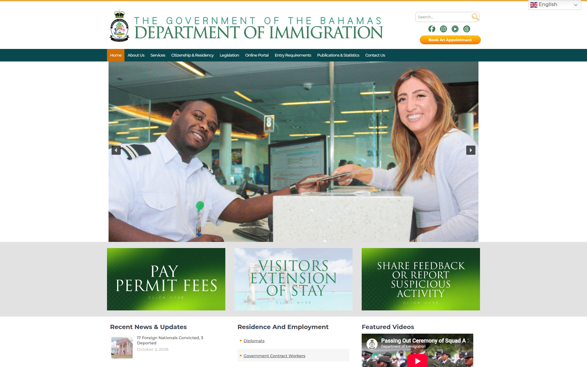immigration.gov.bs 首页