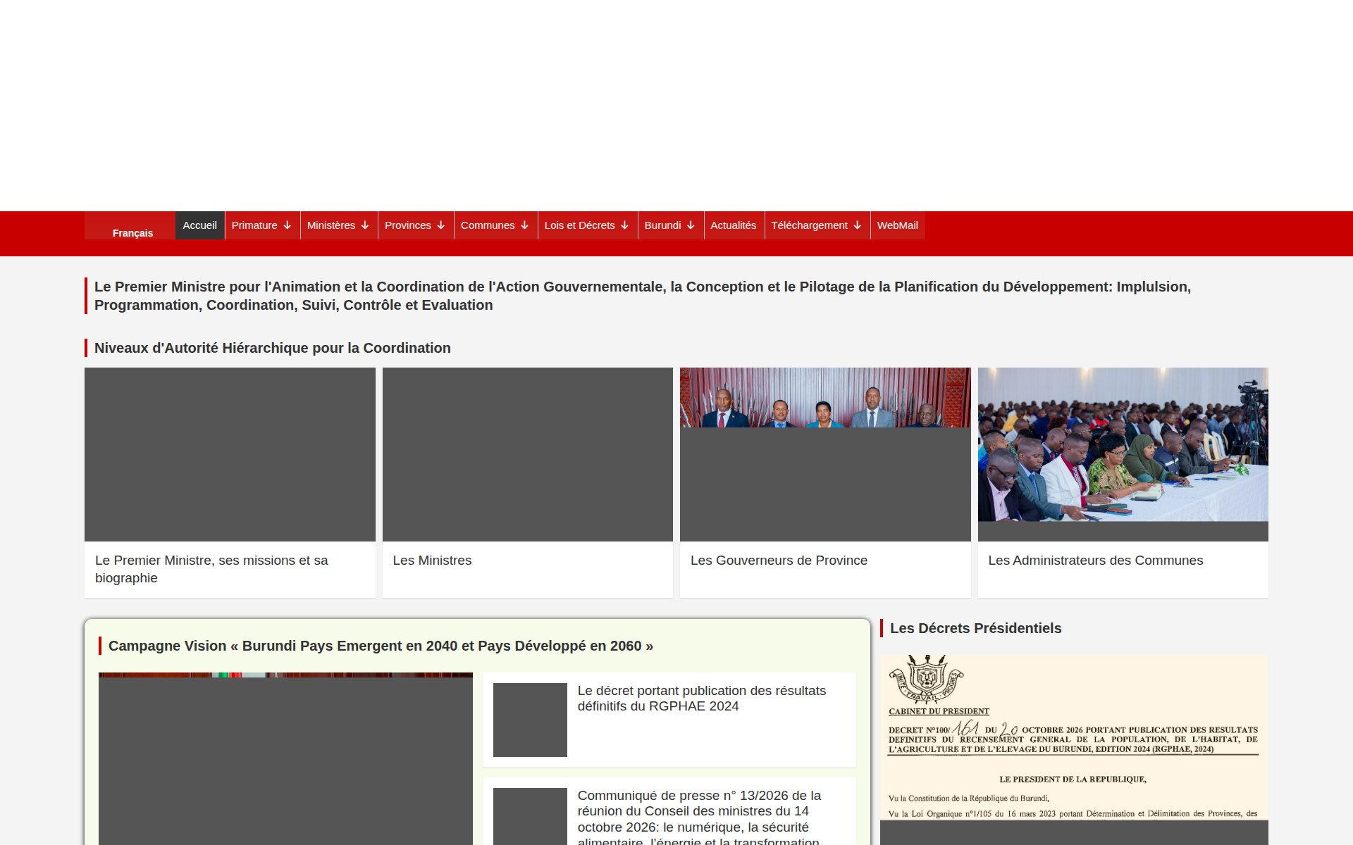 primature.gov.bi 主页截图