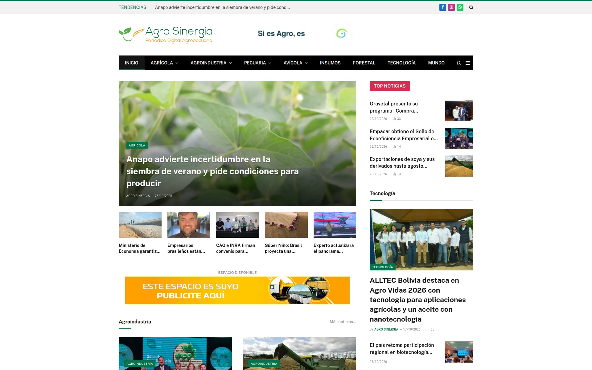 agrosinergia.com.bo 首页