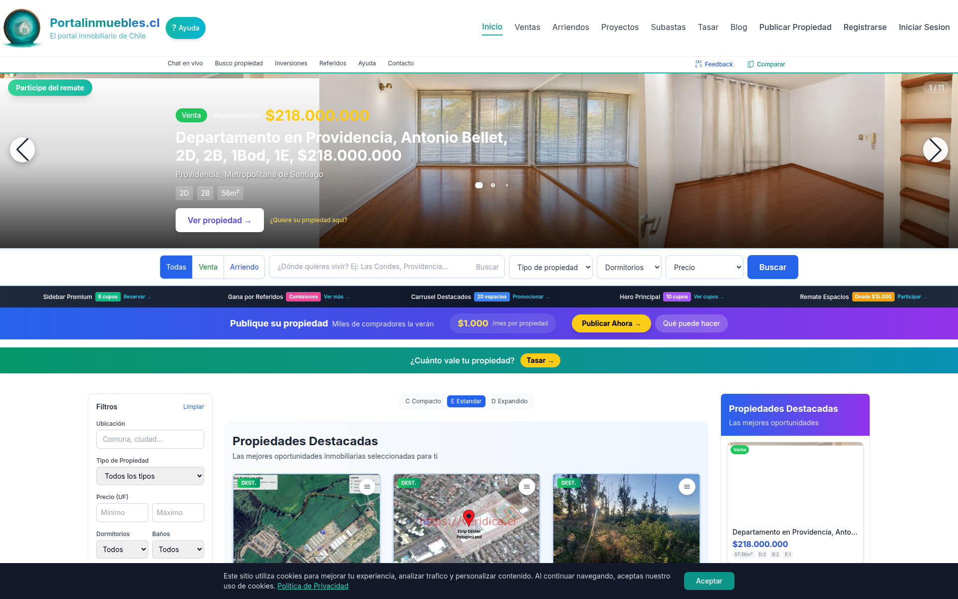 portalinmuebles.cl 主页截图