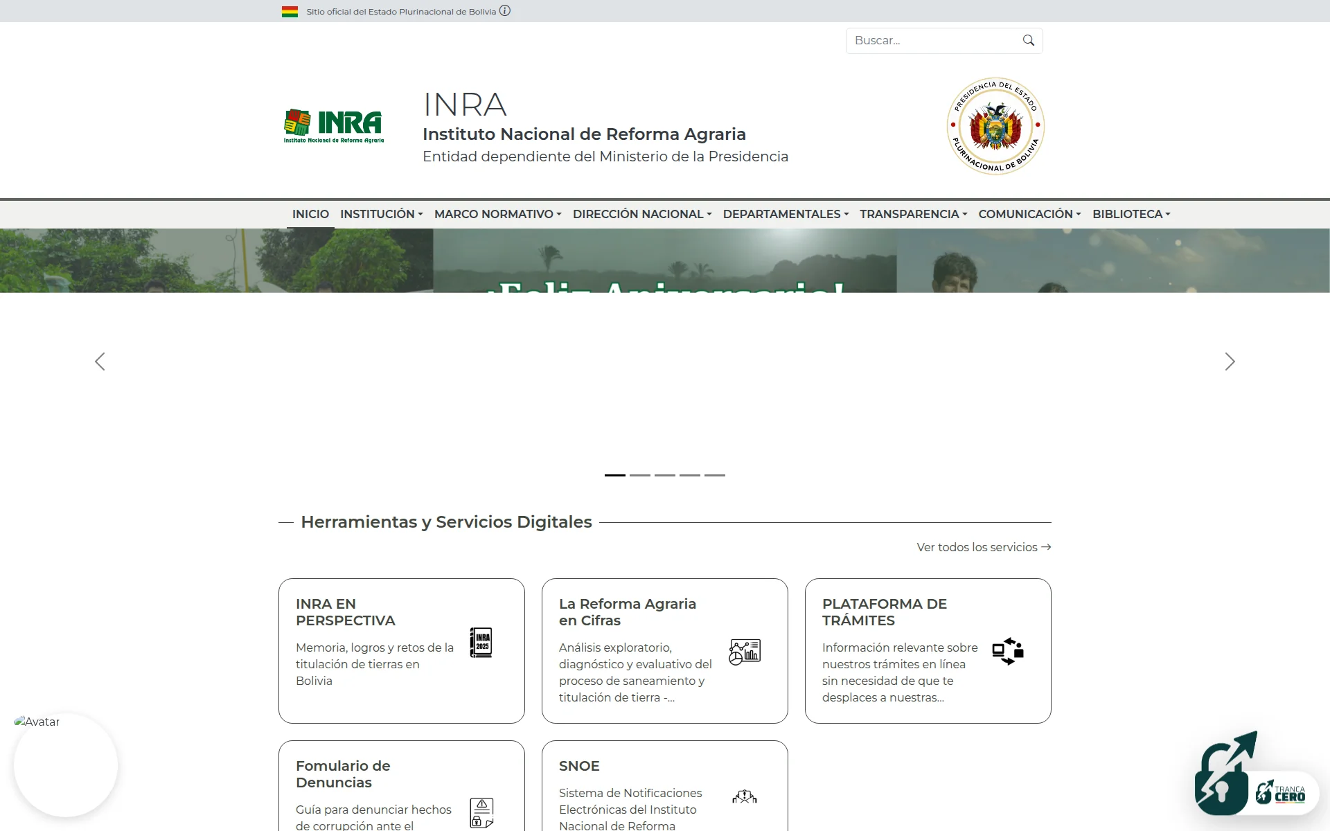 inra.gob.bo 主页截图