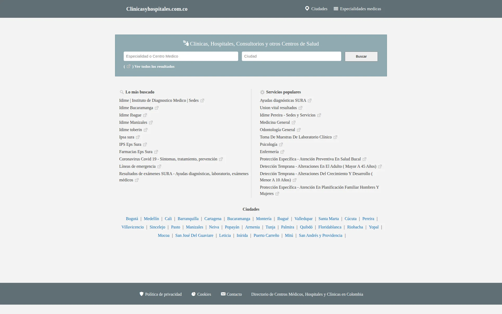 clinicasyhospitales.com.co 主页截图